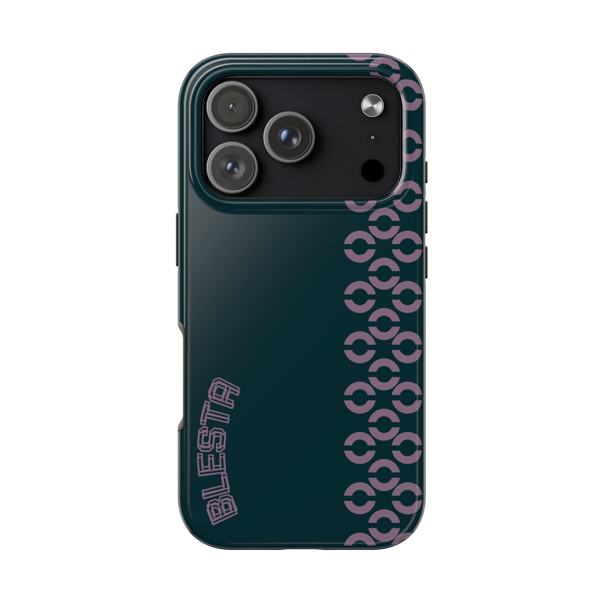 Tough Phone Case — Sleek Dark Teal with Geometric Stripe & “BLESTA” Accent