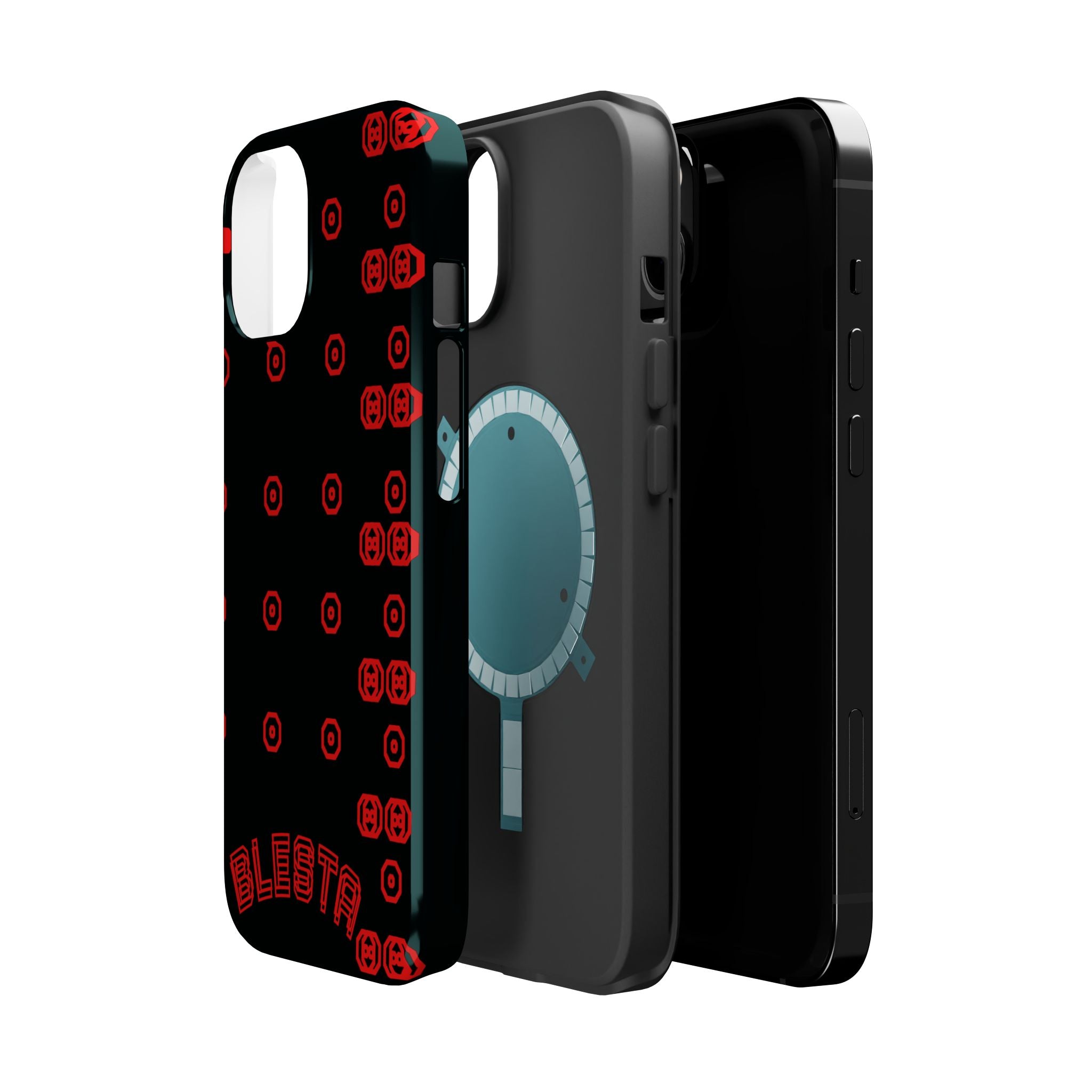 Phone Case — Black & Red Retro Pixel Pattern Magnetic Impact-Resistant Case