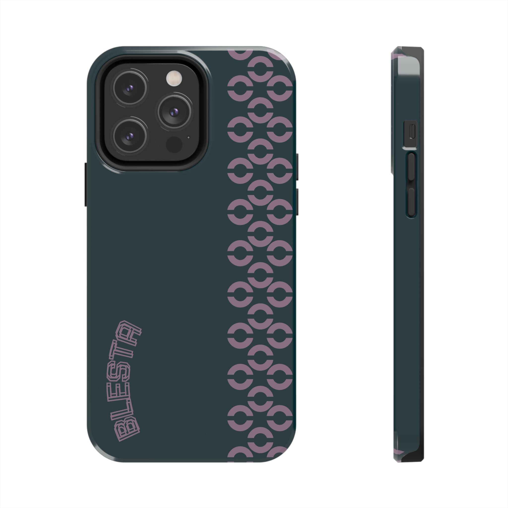 Tough Phone Case — Sleek Dark Teal with Geometric Stripe & “BLESTA” Accent