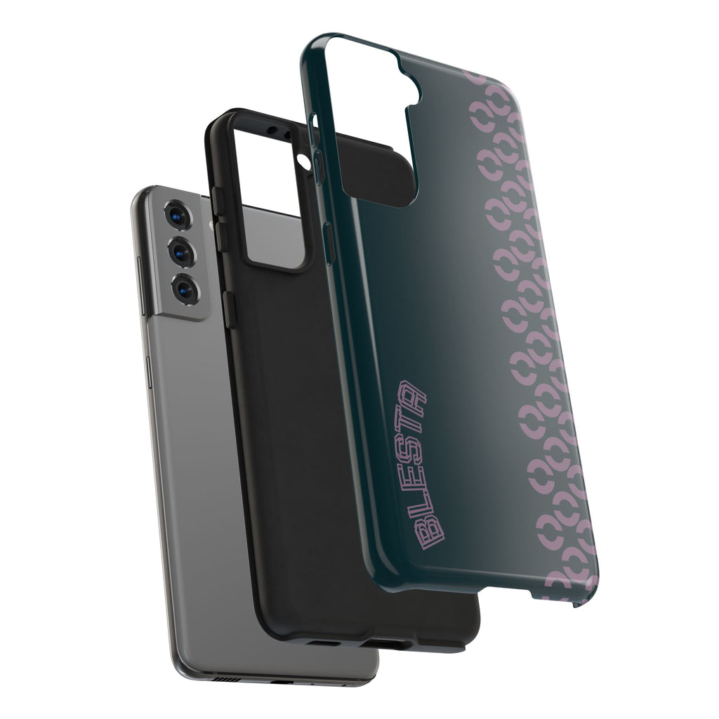 Tough Phone Case — Sleek Dark Teal with Geometric Stripe & “BLESTA” Accent