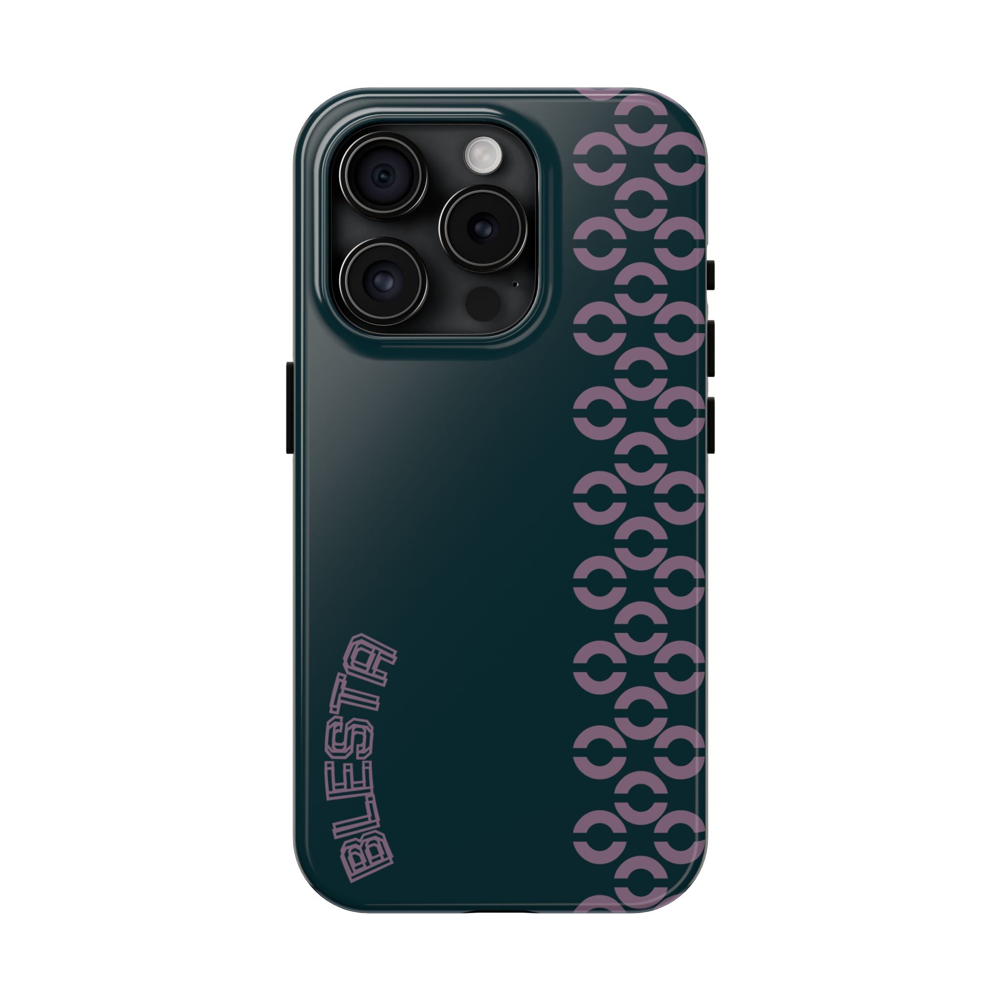 Tough Phone Case — Sleek Dark Teal with Geometric Stripe & “BLESTA” Accent